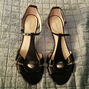 Black Patent Coach Sandals. Sz 9.5.